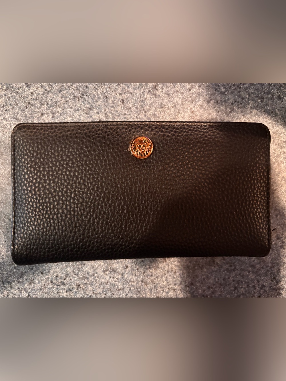 Anne Klein Black Pebbled Leather Wallet with Gold Logo